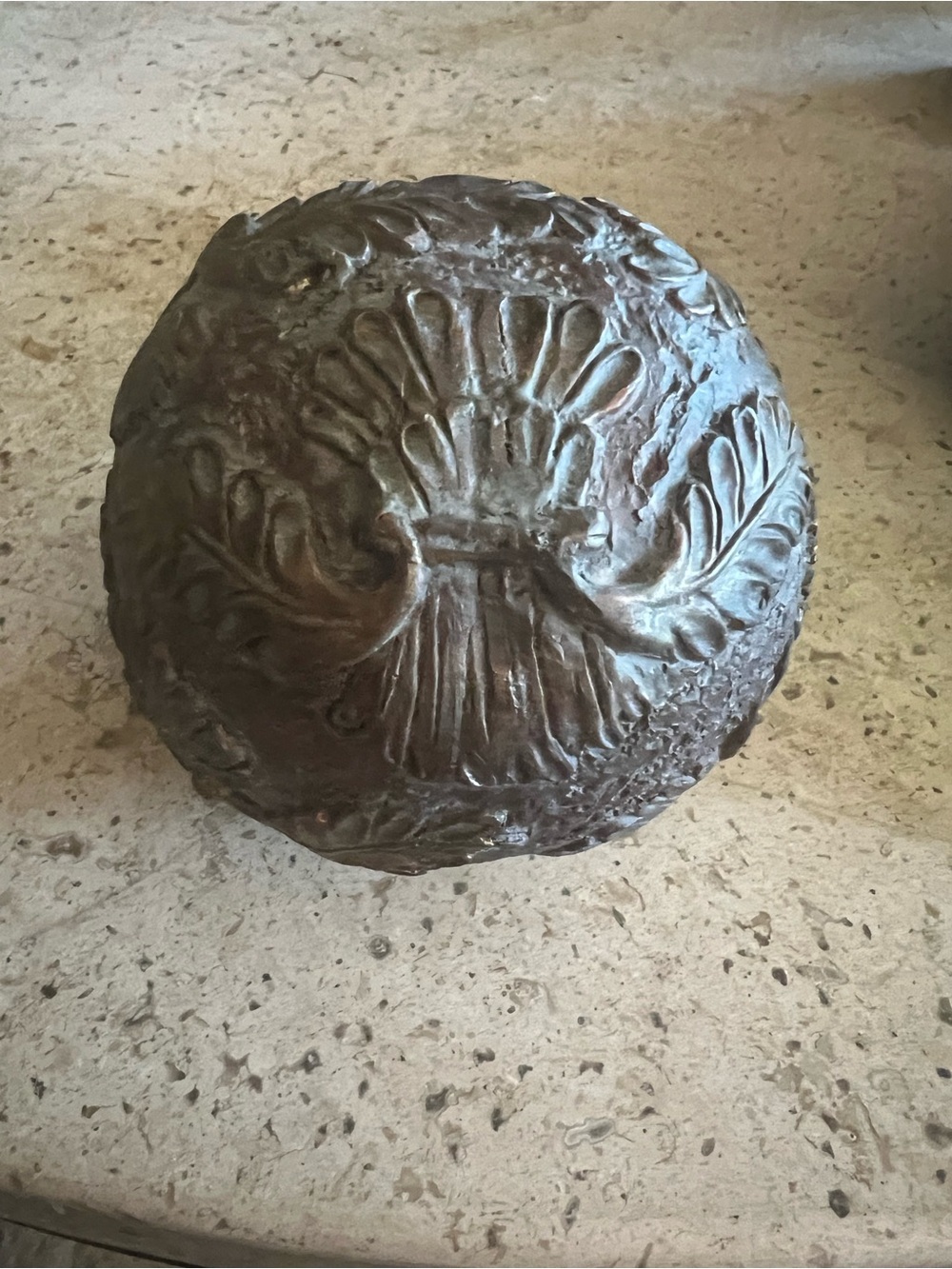 Textured Bronze-Tone Wheat 4” Ball Resin Sculpture with Patina